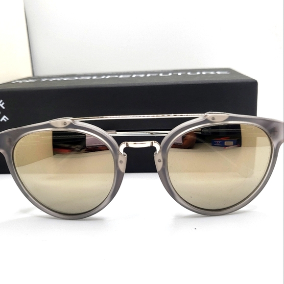 RetroSuperFuture Accessories - RetroSuperFuture Unisex Mixed Acetate & Metal Smokey Gray Mirror Lens Sunglasses